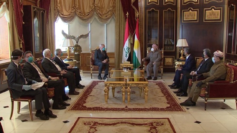 Kurdistan Democratic Party (KDP) leader Masoud Barzani (right) meets with US envoy Amb. James Jeffrey and his accompanying delegation, Sept. 22, 2020. (Photo: KRG)